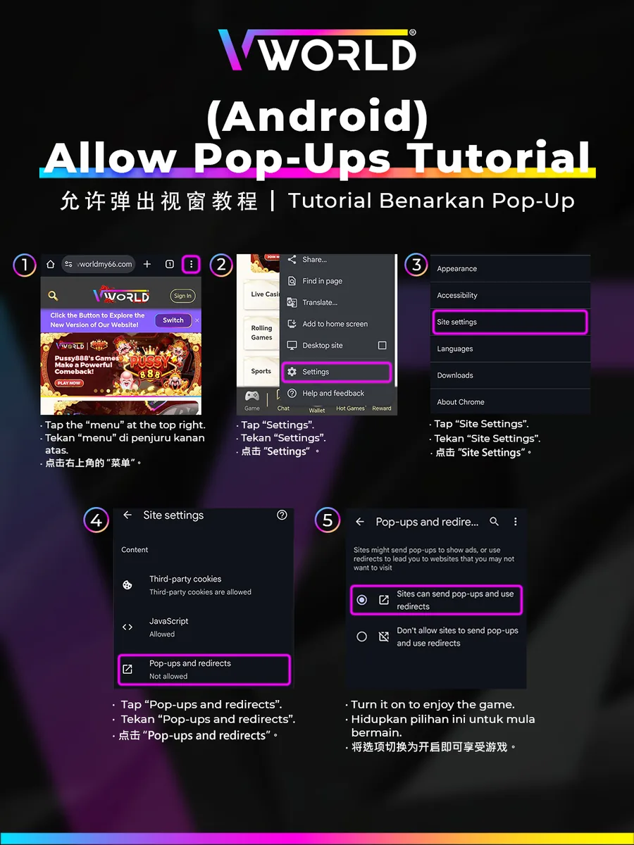 VWorld Android: Allow Pop-Ups tutorial