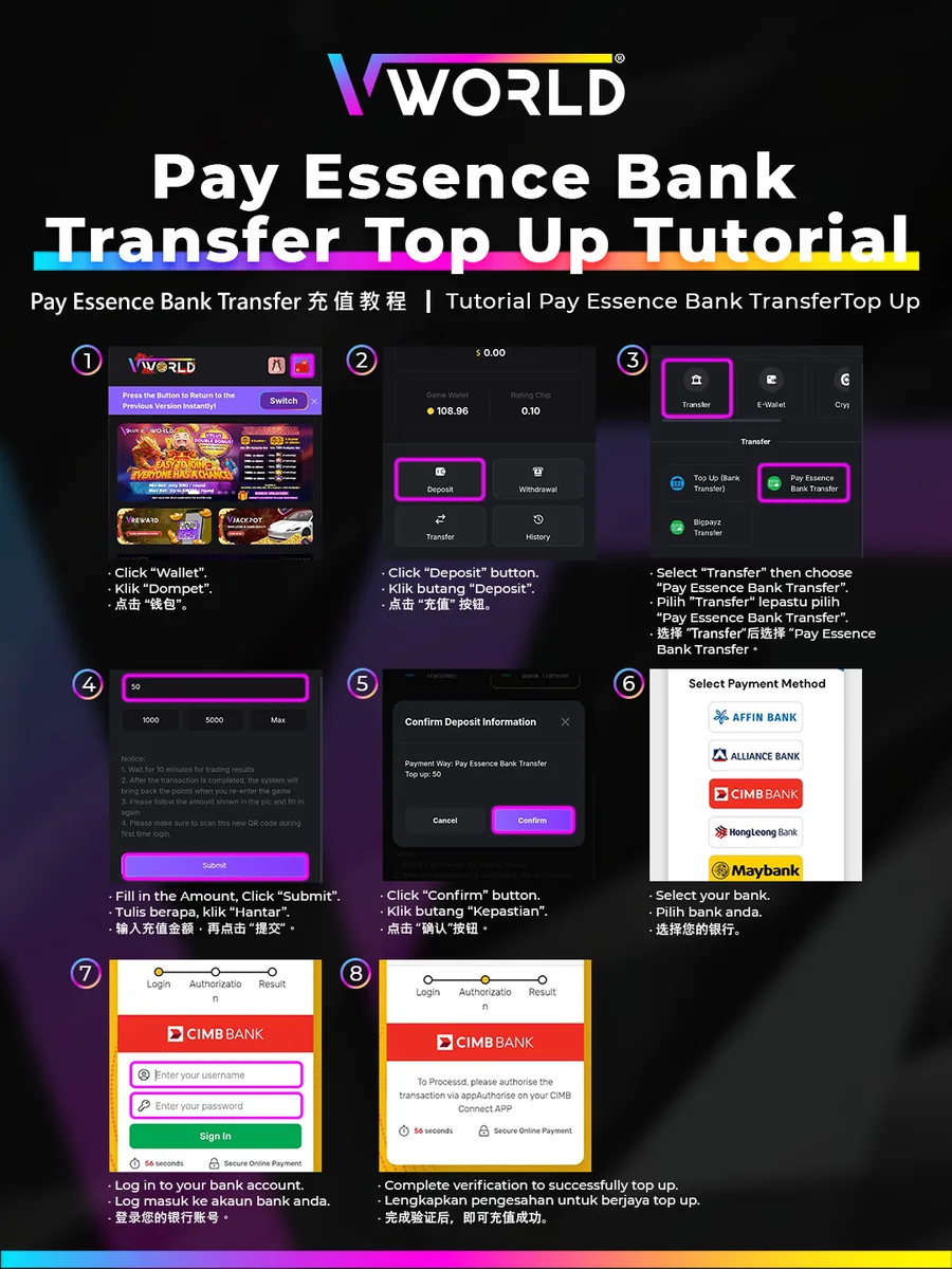 VWorld Bank Transfer Top-Up tutorial