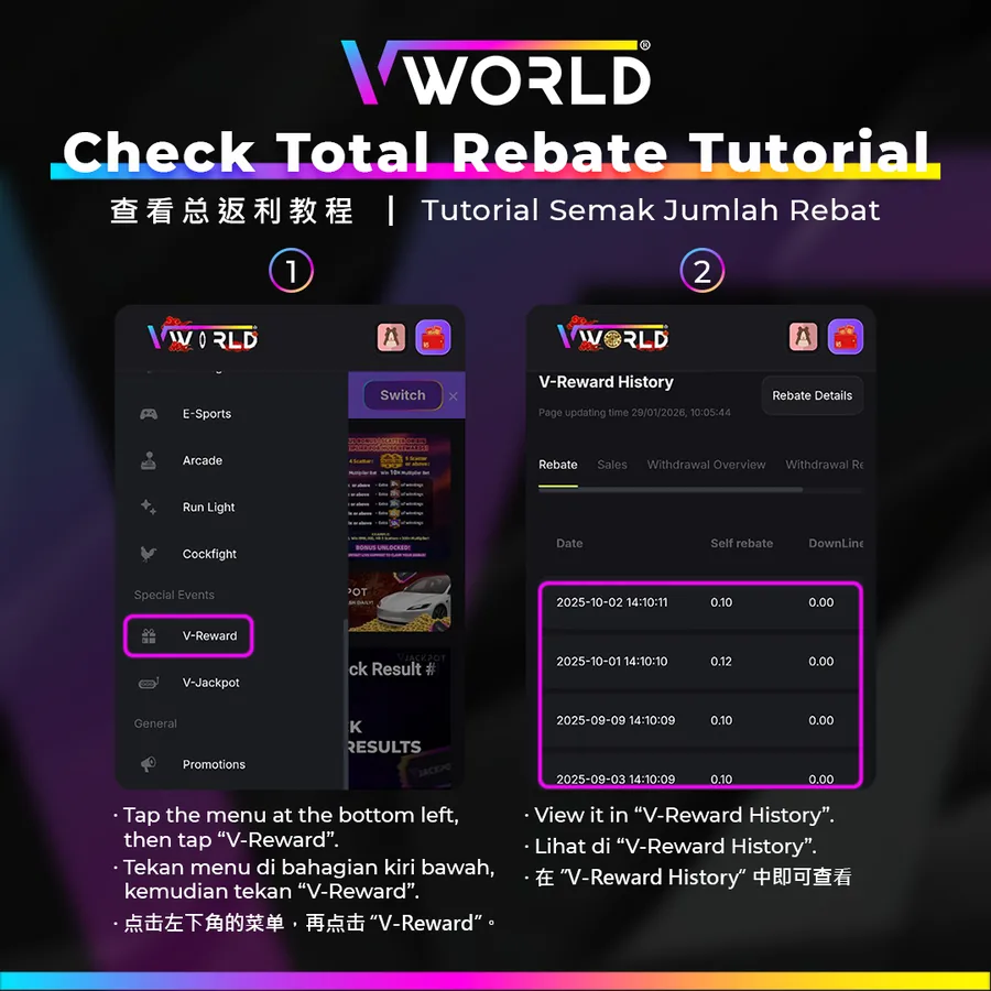 VWorld Check Total Rebate tutorial