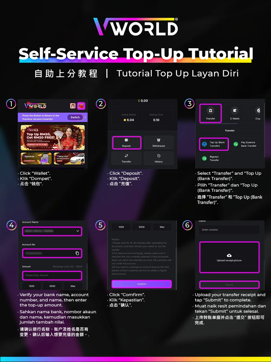 VWorld Self-Service Top-Up tutorial