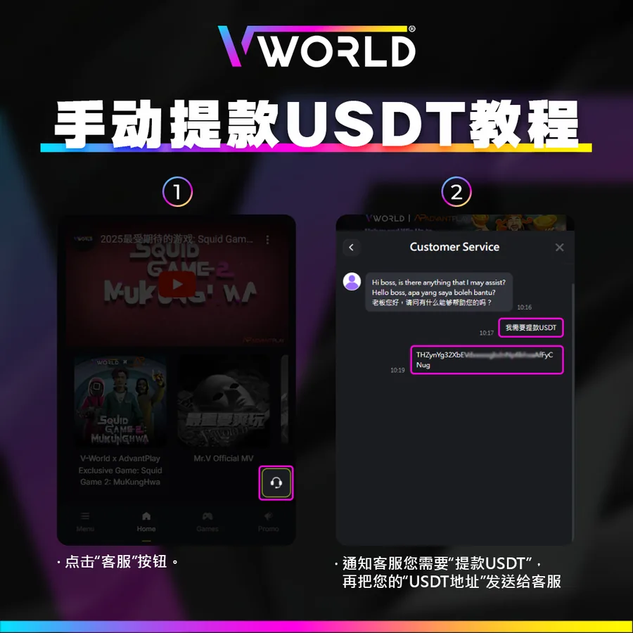 VWorld USDT Manual Withdrawal tutorial